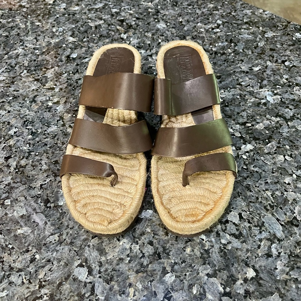Kenneth Cole Reaction Brown Sandals Leather & Jute Espadrille Style Size 8
